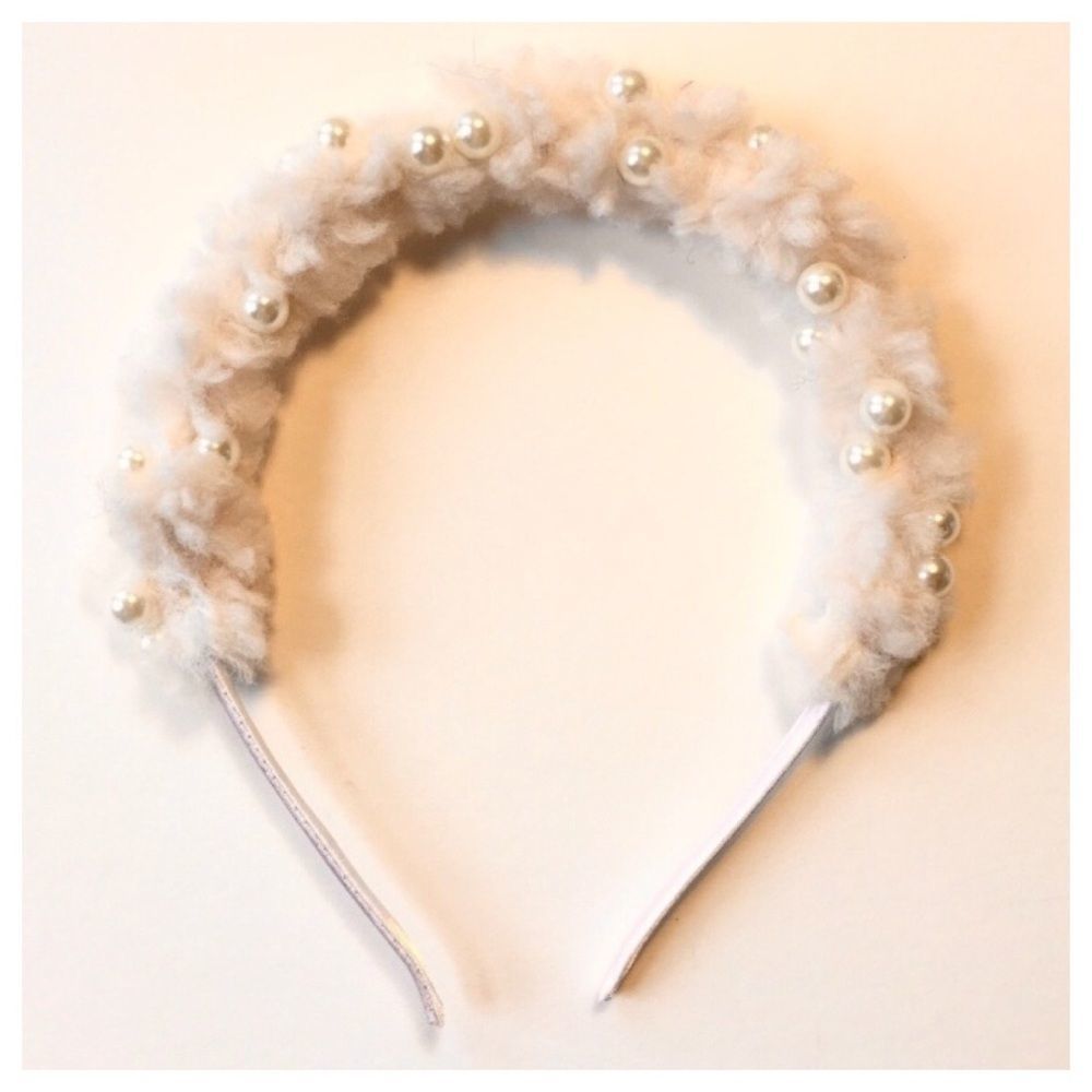 Fluffy Sherpa Wrapped Headband with Pearl Accents